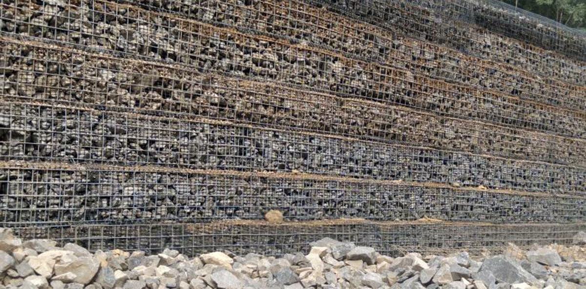 Gabion basket retaining wall